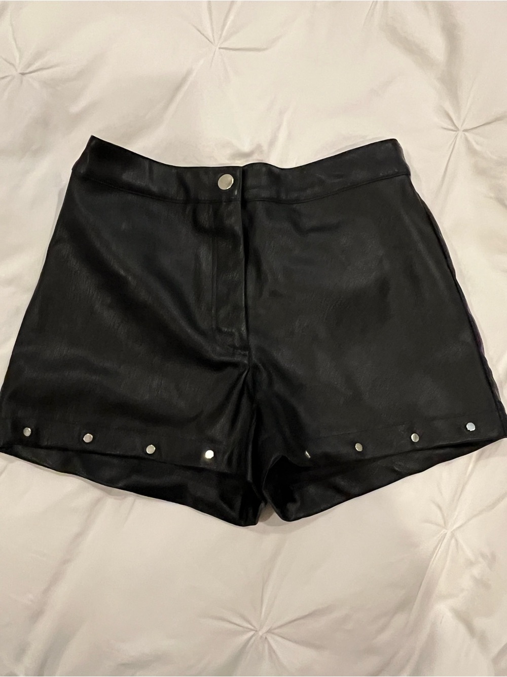Sincerely Jules Black Faux Leather High-Waist Shorts with Silver Studs